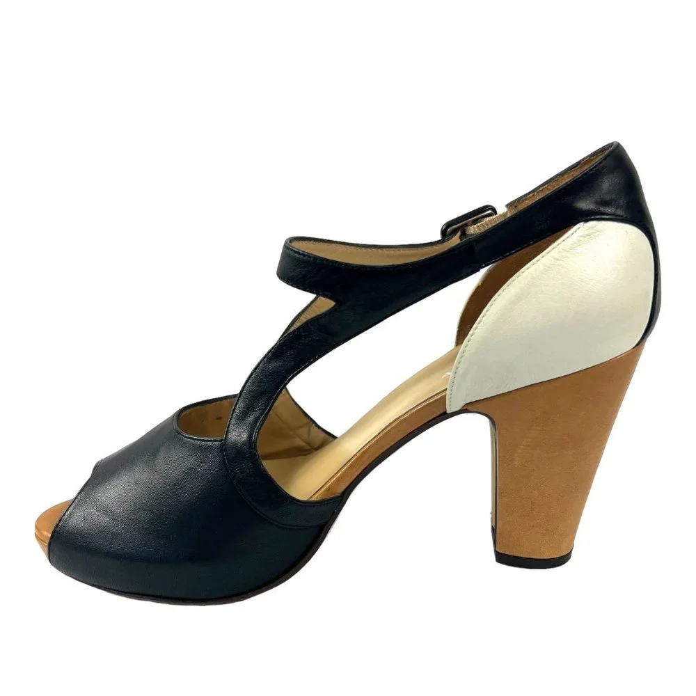 Audley London Leather Peep Toe High Heel Pumps in Black Multi Retro Pinup Sz 40 - Picture 4 of 11